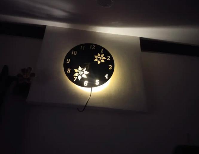 Floral Wooden Wall Clock with Premium Light