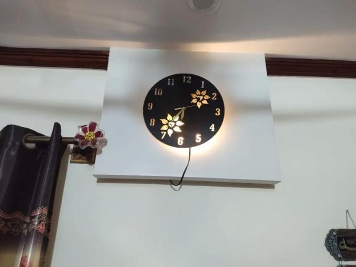 Floral Wooden Wall Clock with Premium Light