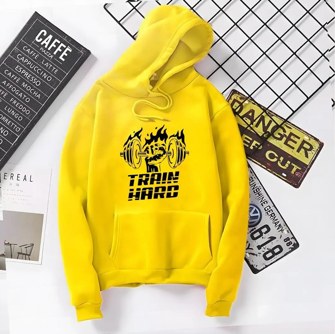 Vibrant Yellow Printed Fleece Hoodie