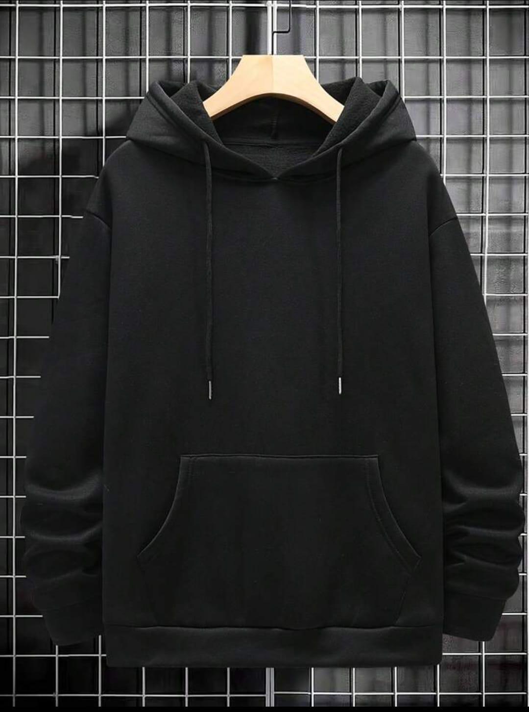 Men's Classic Black Plain Fleece Hoodie