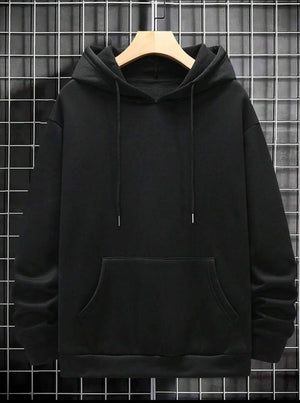 Men's Classic Black Plain Fleece Hoodie
