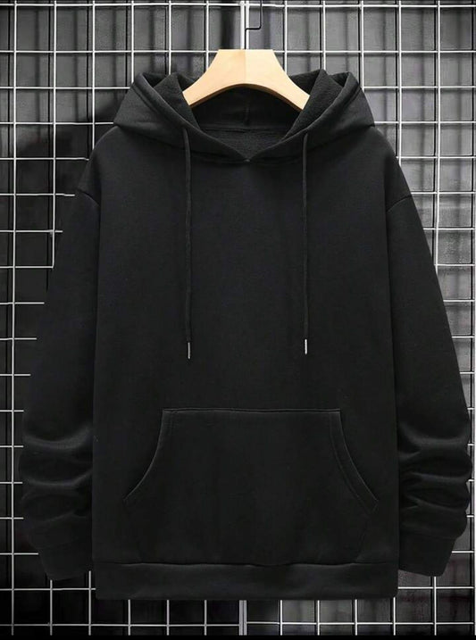 Men's Classic Black Plain Fleece Hoodie