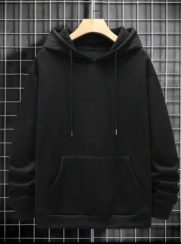 Men's Classic Black Plain Fleece Hoodie