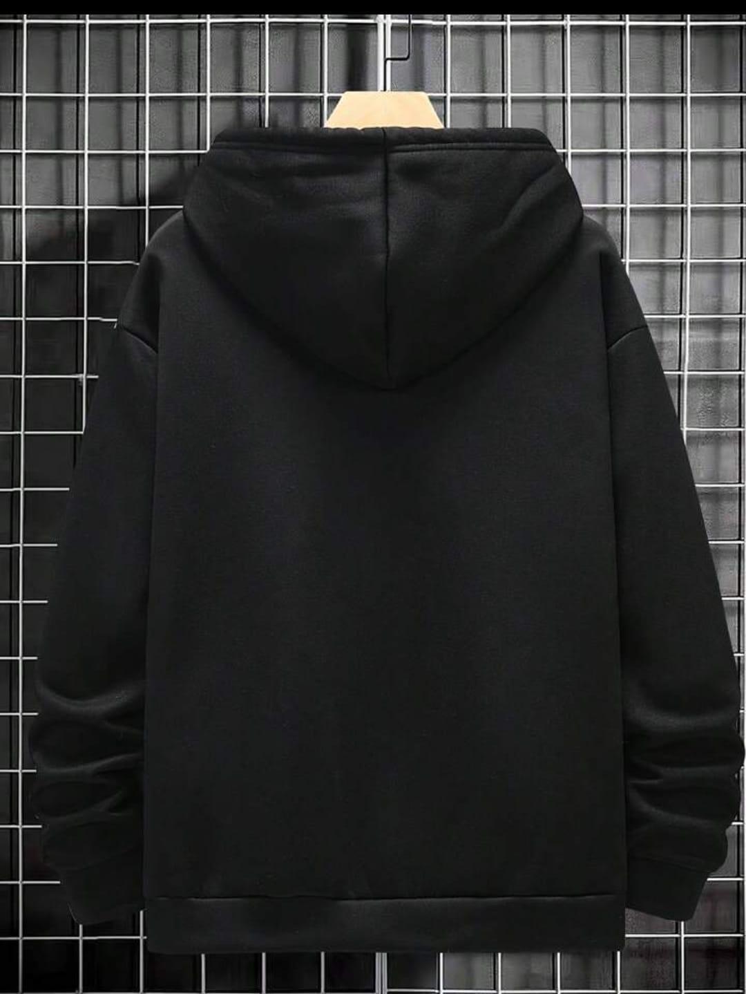 Men's Classic Black Plain Fleece Hoodie