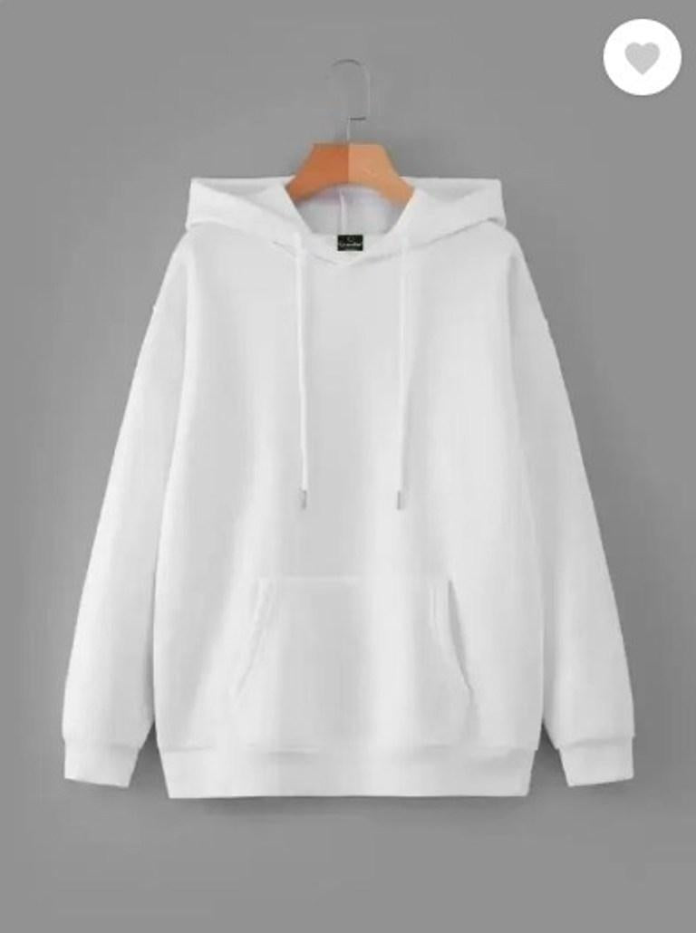 Men's Crisp White Plain Fleece Hoodie