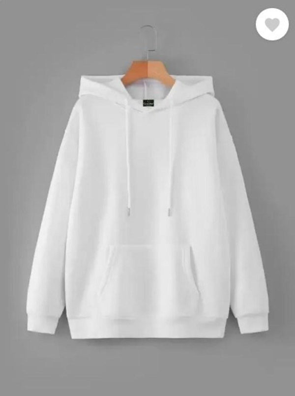 Men's Crisp White Plain Fleece Hoodie