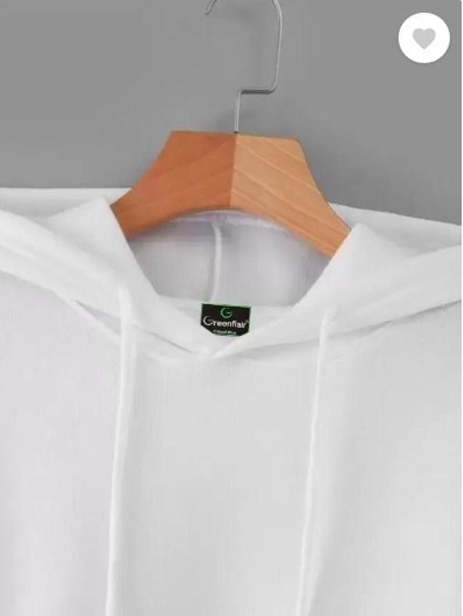 Men's Crisp White Plain Fleece Hoodie